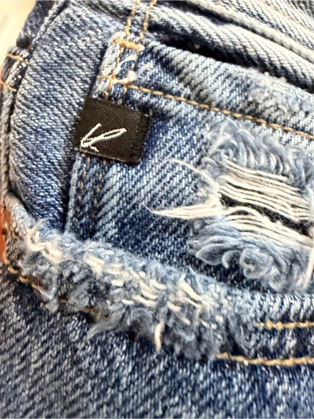 KanCan High Rise Distressed Denim Shorts Button Fly Frayed Hem - Picture 7 of 7